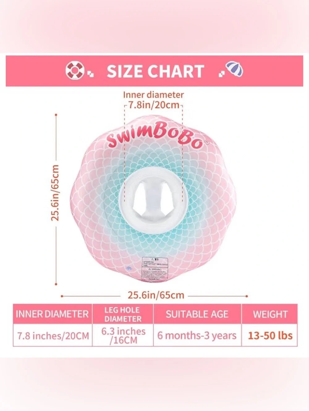 Baby Swim Ring Underarm Swim Seat Float, 6months-3 years, PINK